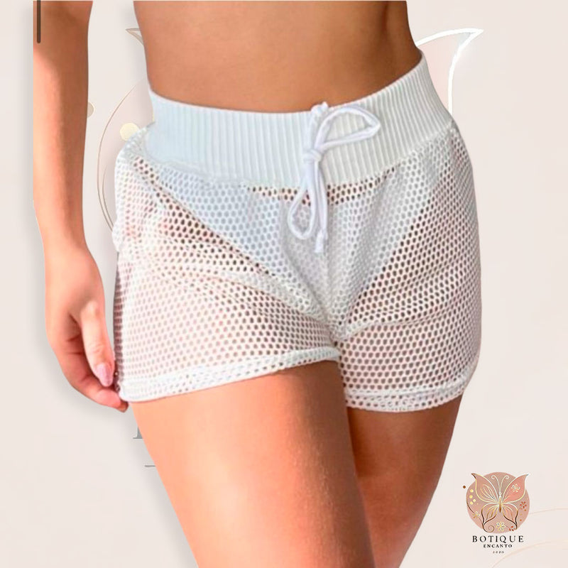 Short Saída de Praia em Tela com Cordão Ajustável